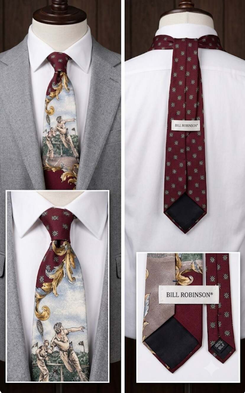 Yves Saint Laurent Paris New York Burgundy/Off-White/Tan Tie